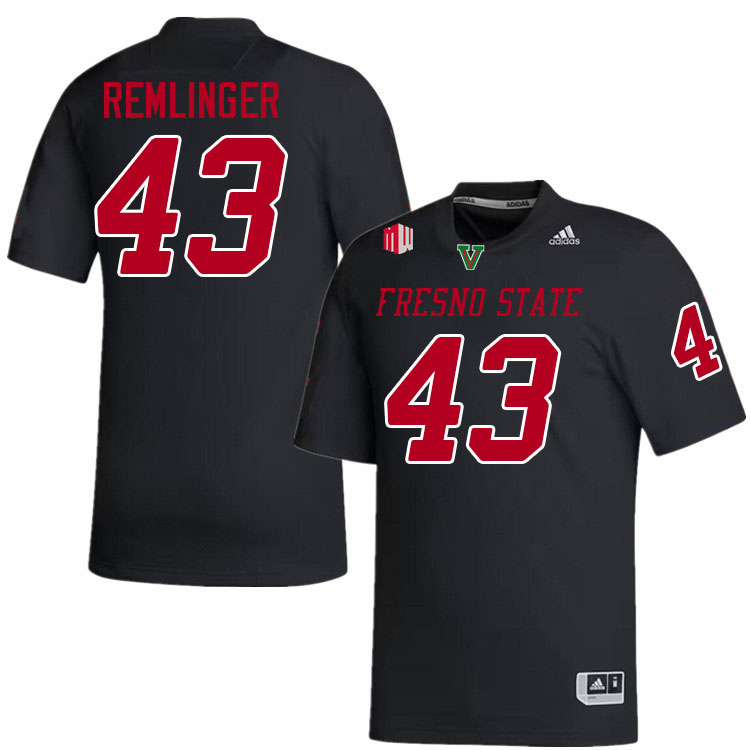 Men #43 Gus Remlinger Fresno State Bulldogs College Football Jerseys Stitched-Black